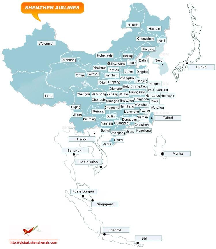 peta dari Shenzhen airlines rute